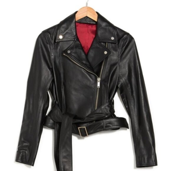 Palm Angels Logo Print Leather Belted Biker Jacket - Picture 6 of 12